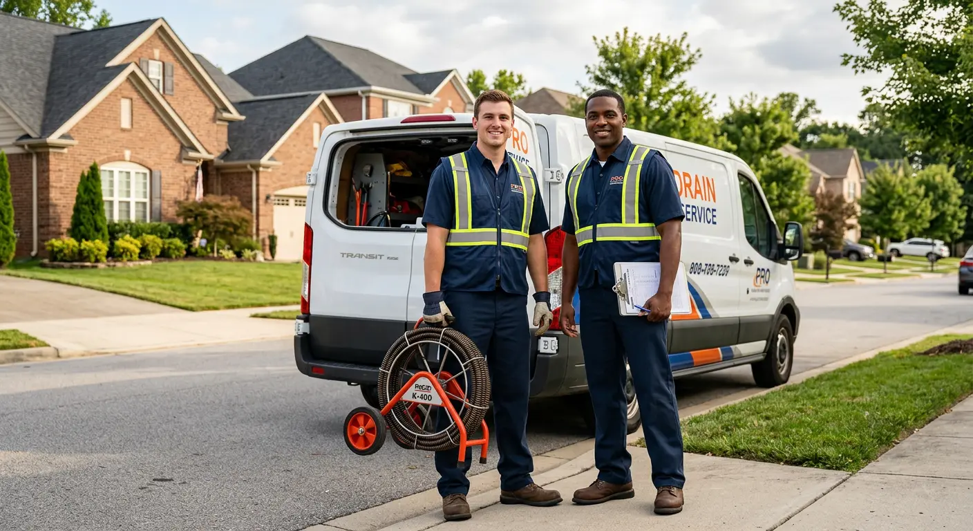 Sewer and drain service team with equipment ready for work in Troutdale